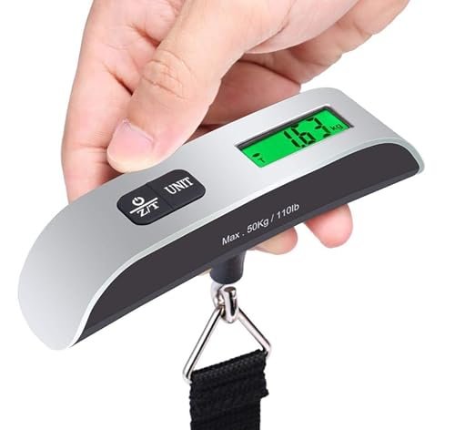 ميزان أمتعة رقمي معلق - ميزان محمول باليد فائق الجودة مزود بشاشة LCD، يتحمل حتى 50 كجم/110 رطل، متعدد الاستخدامات