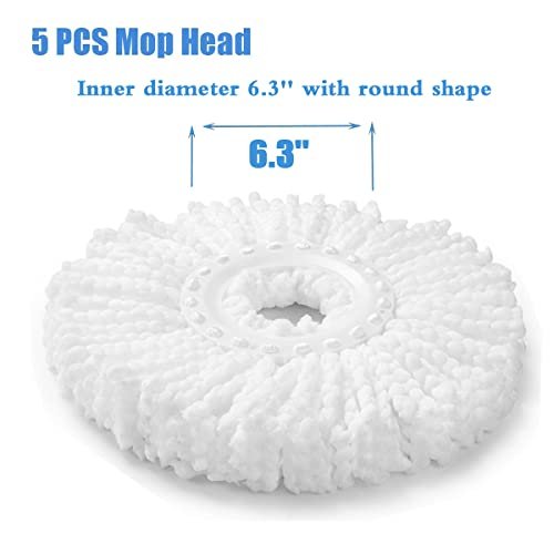 5PCS Microfiber Replacement Mop Head Spin Mop Head Replacement 5-Pack, Microfiber Refill Heads Universal for 360 Spin Magic Mopping, Round Shape Standard Size White