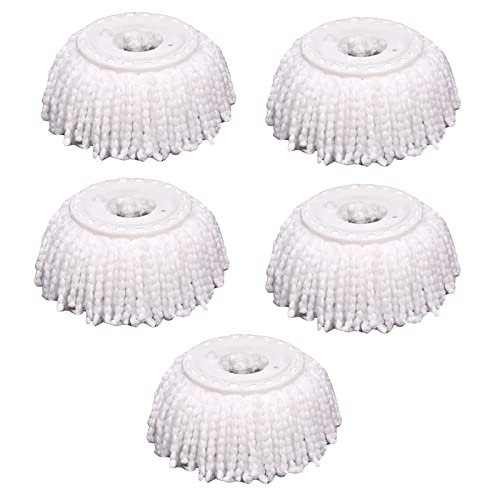 5PCS Microfiber Replacement Mop Head Spin Mop Head Replacement 5-Pack, Microfiber Refill Heads Universal for 360 Spin Magic Mopping, Round Shape Standard Size White
