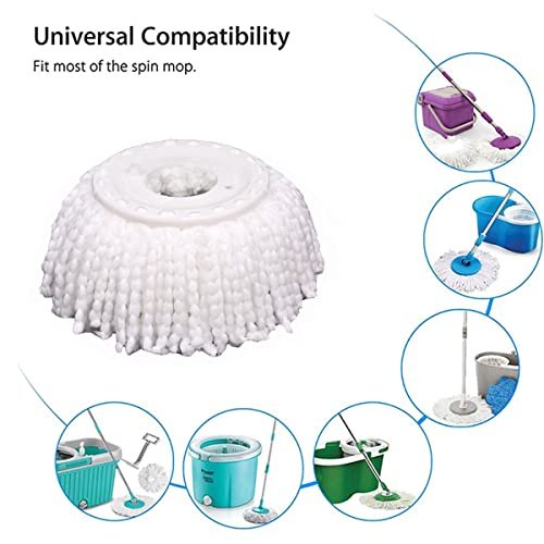 5PCS Microfiber Replacement Mop Head Spin Mop Head Replacement 5-Pack, Microfiber Refill Heads Universal for 360 Spin Magic Mopping, Round Shape Standard Size White