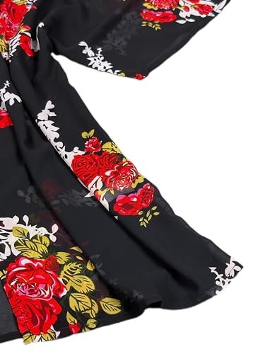 BUNCA كارديجان كيمونو صيفي شيفون أنيق طويل فضفاض أسود مزين بالزهور للنساء والفتيات من