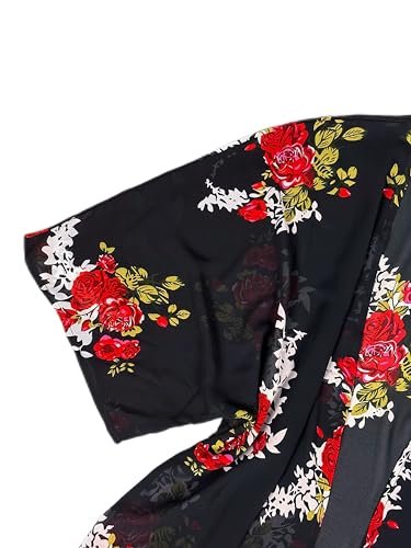 BUNCA كارديجان كيمونو صيفي شيفون أنيق طويل فضفاض أسود مزين بالزهور للنساء والفتيات من