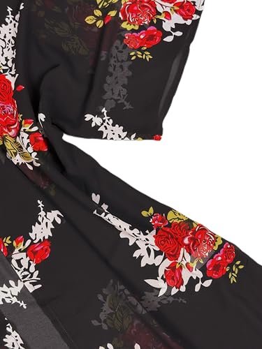 BUNCA كارديجان كيمونو صيفي شيفون أنيق طويل فضفاض أسود مزين بالزهور للنساء والفتيات من