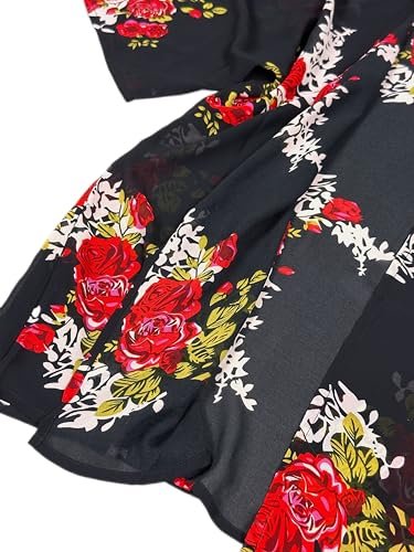 BUNCA كارديجان كيمونو صيفي شيفون أنيق طويل فضفاض أسود مزين بالزهور للنساء والفتيات من