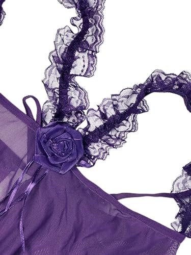 BUNCA Sexy 2 Piece Tulle Lingerie Nightgown Soft Comfortable Lace