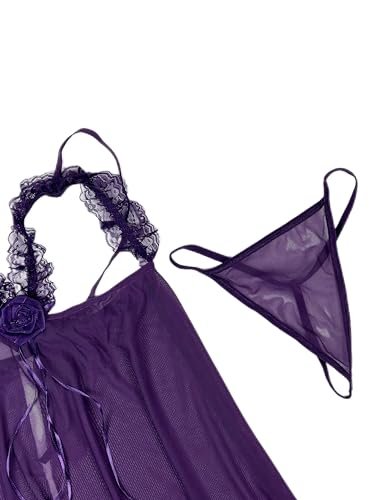 BUNCA Sexy 2 Piece Tulle Lingerie Nightgown Soft Comfortable Lace