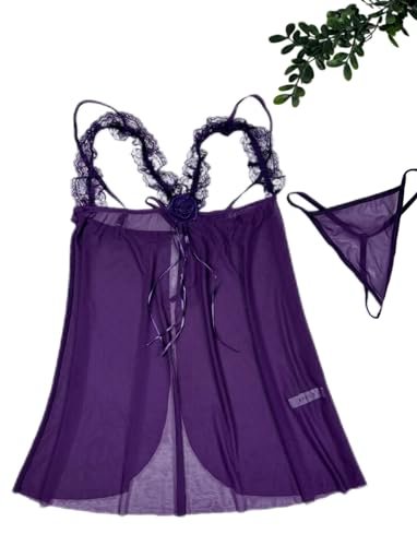 BUNCA Sexy 2 Piece Tulle Lingerie Nightgown Soft Comfortable Lace