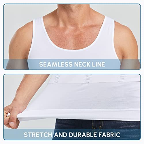Aptoco Compression Shirts for Men Shapewear Vest Body Shaper Abs Abdomen Slim Tank Top Undershirt for Men's Gynecomastia, White, XXL