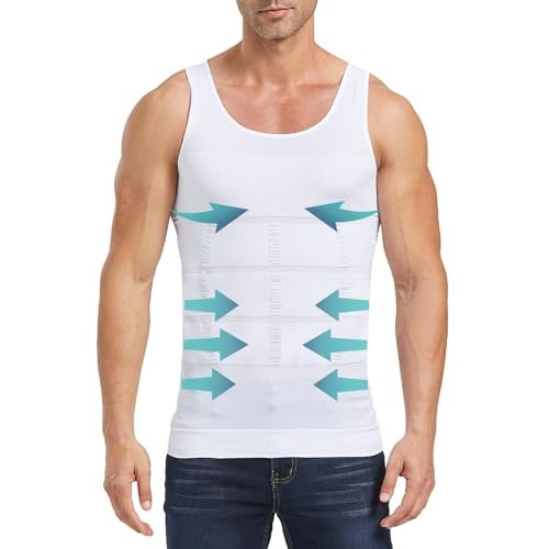 Aptoco Compression Shirts for Men Shapewear Vest Body Shaper Abs Abdomen Slim Tank Top Undershirt for Men's Gynecomastia, White, XXL