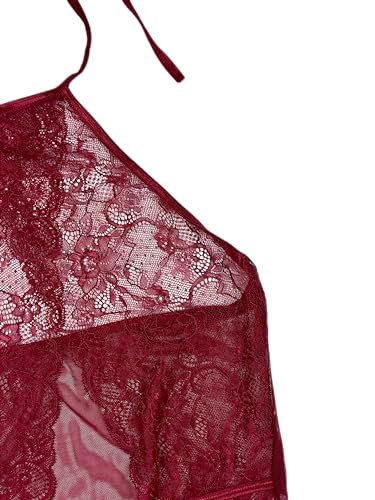 bunca Red Lace Lingerie One Piece Nightgown