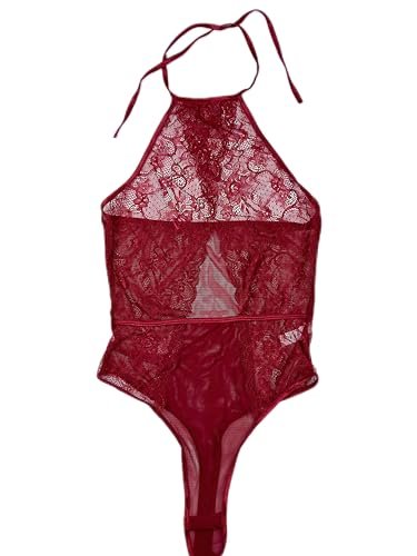bunca Red Lace Lingerie One Piece Nightgown