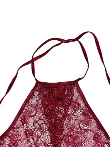 bunca Red Lace Lingerie One Piece Nightgown