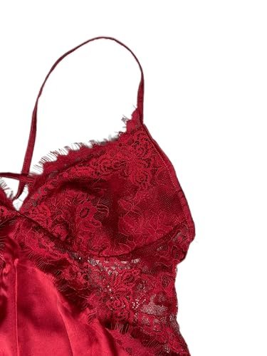 BUNCA Maroon Satin Embroidered Top Lingerie Nightgown