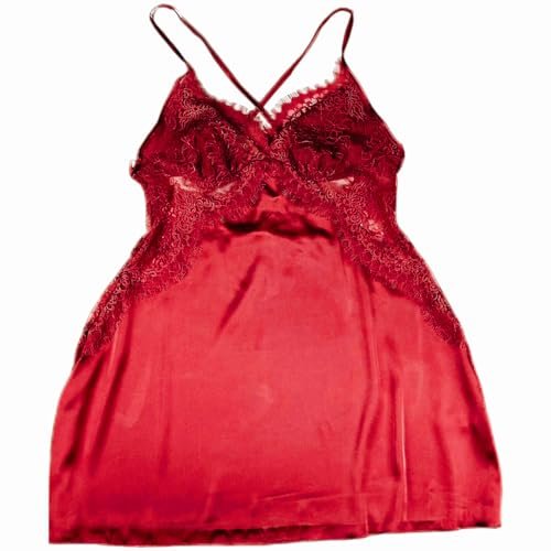 BUNCA Maroon Satin Embroidered Top Lingerie Nightgown