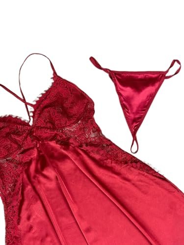 BUNCA Maroon Satin Embroidered Top Lingerie Nightgown