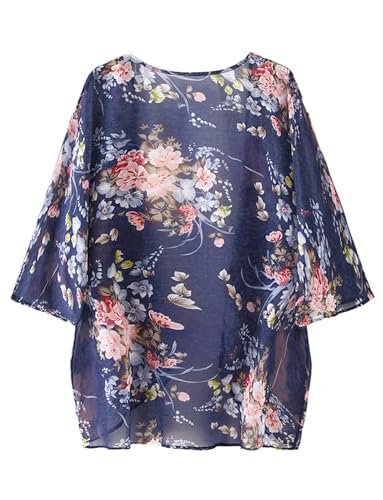 كارديجان كيمونو صيفي فضفاض طويل للنساء من بونكا (أزرق فاتح مزهر)