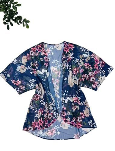 كارديجان كيمونو صيفي فضفاض طويل للنساء من بونكا (أزرق فاتح مزهر)