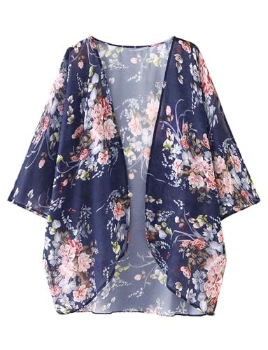 كارديجان كيمونو صيفي فضفاض طويل للنساء من بونكا (أزرق فاتح مزهر)
