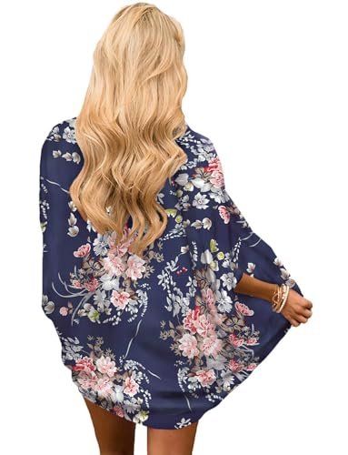 كارديجان كيمونو صيفي فضفاض طويل للنساء من بونكا (أزرق فاتح مزهر)