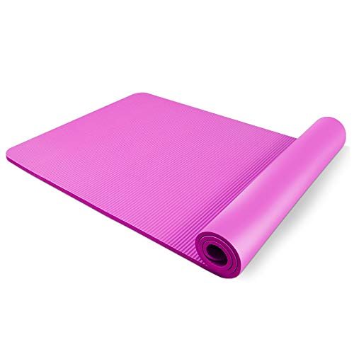 Quanwe Yoga Mat 10mm Quality Yoga Mat 185 * 80cm Thicked NBR Non-slip Fitness Pilates Mat with Free Carry Rope Home Exercises Gym Sport Pad (Color : Rose red)