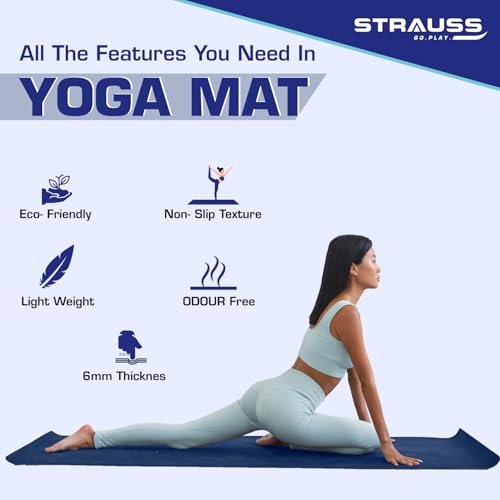 STRAUSS Yoga Mat, 6Mm (Blue)