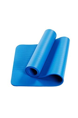 CWM Thick Yoga Mat Fitness Exercise Pilates Mat with Easy-Cinch Yoga Mat Carry Mesh Bag Strap Blue