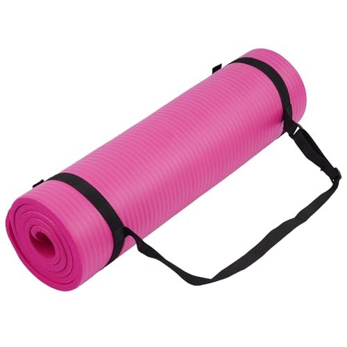 Fitvids All Purpose 1/2-Inch Extra Thick High Density Anti-Tear Exercise Yoga Mat with Carrying Strap, Pink
