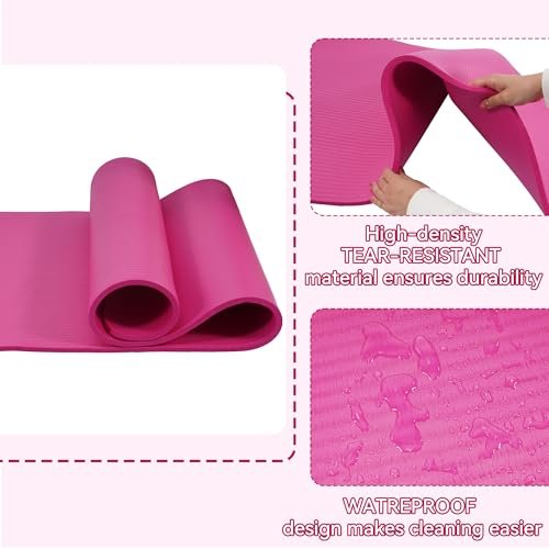 Fitvids All Purpose 1/2-Inch Extra Thick High Density Anti-Tear Exercise Yoga Mat with Carrying Strap, Pink