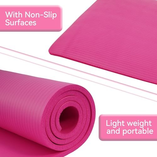 Fitvids All Purpose 1/2-Inch Extra Thick High Density Anti-Tear Exercise Yoga Mat with Carrying Strap, Pink