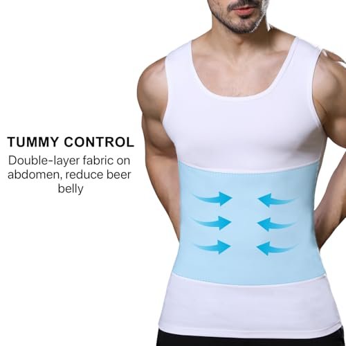 Lgtfy Mens Slimming Body Shaper Vest, Gynecomastia Compression Shirts, Tummy Control Undershirts - Change in Seconds, White, XXL