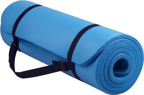 Everyday Essentials 1/2-Inch Extra Thick High Density Anti-Tear Exercise Yoga Mat with Carrying Strap, Blue (AP6BL)