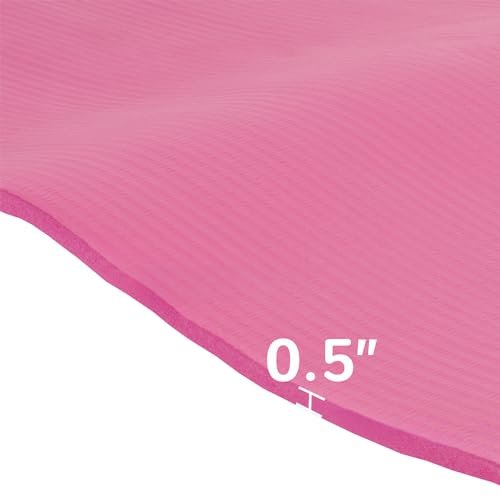 Everyday Essentials 1/2-Inch Extra Thick High Density Anti-Tear Exercise Yoga Mat with Carrying Strap, Pink