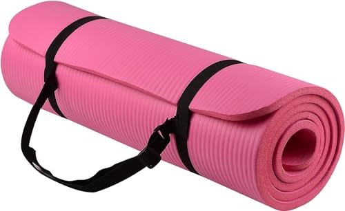 Everyday Essentials 1/2-Inch Extra Thick High Density Anti-Tear Exercise Yoga Mat with Carrying Strap, Pink