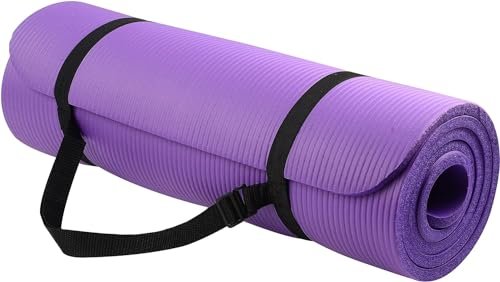 Everyday Essentials 1/2-Inch Extra Thick High Density Anti-Tear Exercise Yoga Mat with Carrying Strap, Purple
