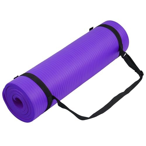 Fitvids All Purpose 1/2-Inch Extra Thick High Density Anti-Tear Exercise Yoga Mat with Carrying Strap, Purple