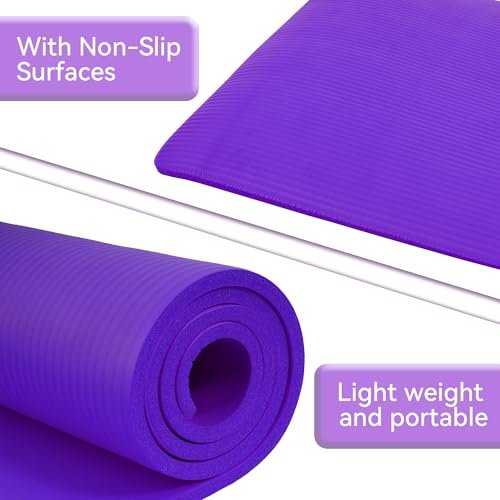 Fitvids All Purpose 1/2-Inch Extra Thick High Density Anti-Tear Exercise Yoga Mat with Carrying Strap, Purple