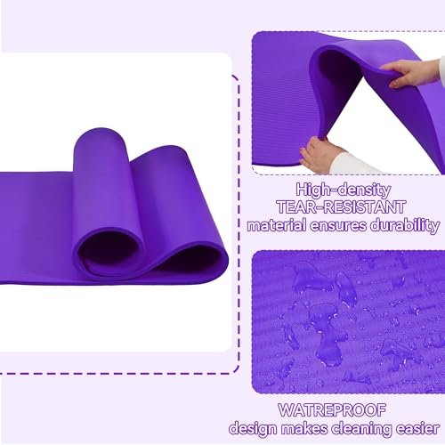 Fitvids All Purpose 1/2-Inch Extra Thick High Density Anti-Tear Exercise Yoga Mat with Carrying Strap, Purple