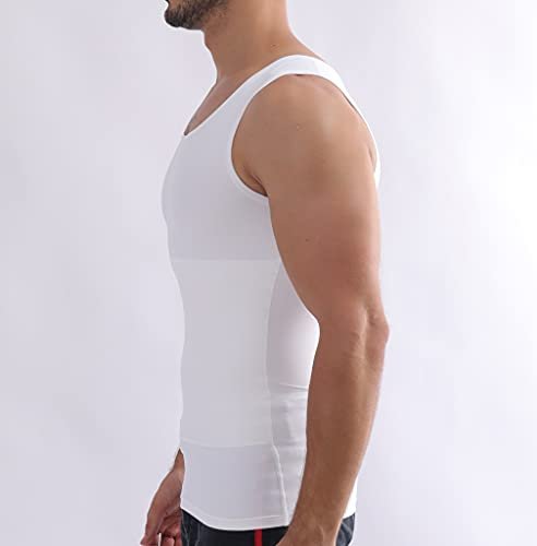 Fenudorice Mens Compression Shirt for Body Shaper Slimming Vest Athletic Undershirt Tight Tummy Underwear Tank Top, White, 3X-Large