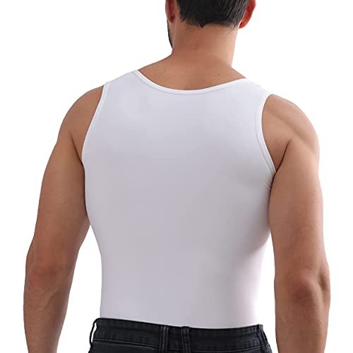 Fenudorice Mens Compression Shirt for Body Shaper Slimming Vest Athletic Undershirt Tight Tummy Underwear Tank Top, White, 3X-Large