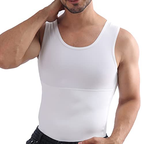 Fenudorice Mens Compression Shirt for Body Shaper Slimming Vest Athletic Undershirt Tight Tummy Underwear Tank Top, White, 3X-Large