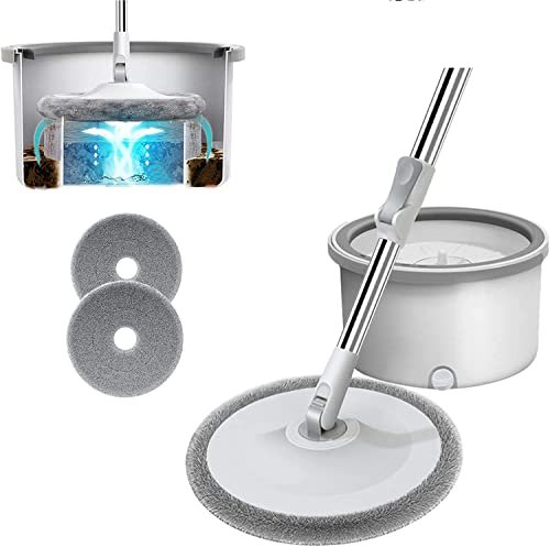 U HOOME Spin Mop and Bucket Set,360 Degree Spinning Mop Microfiber Mop Home Kitchen, automatically spin dry lazy people hands-free mop bucket set for Wood, Hardwood, Laminate, Tile