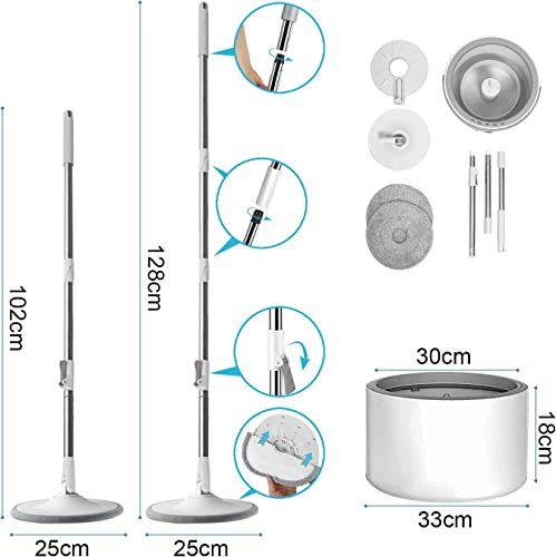 U HOOME Spin Mop and Bucket Set,360 Degree Spinning Mop Microfiber Mop Home Kitchen, automatically spin dry lazy people hands-free mop bucket set for Wood, Hardwood, Laminate, Tile