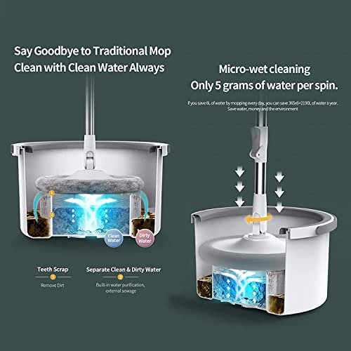 U HOOME Spin Mop and Bucket Set,360 Degree Spinning Mop Microfiber Mop Home Kitchen, automatically spin dry lazy people hands-free mop bucket set for Wood, Hardwood, Laminate, Tile