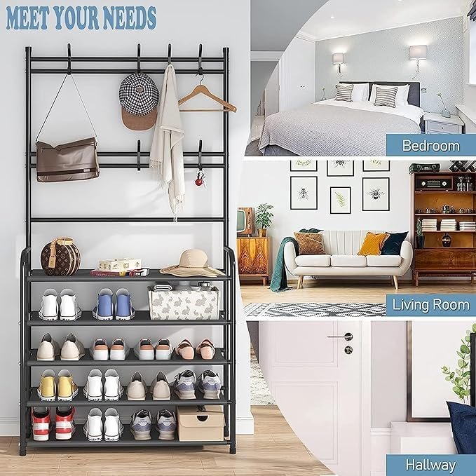 bunca 3 in 1 Shoe Rack and Coat Hanger