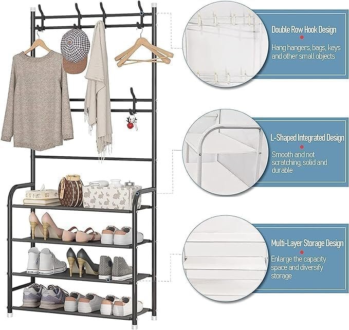 bunca 3 in 1 Shoe Rack and Coat Hanger