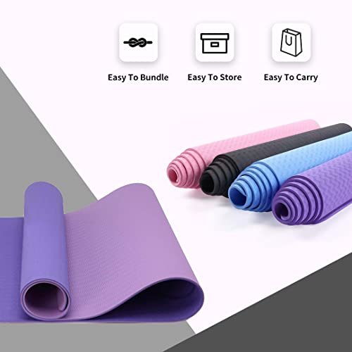 Good Nite Yoga Mats For Women Non Slip Textured Surfaces，Gym Mat Thick 6mm With Carry Strap Tpe Exercise Mat For Yoga, Pilates, Gymnastics(183 x 61 x 0.6cm) (Dark Purple/Light Purple)