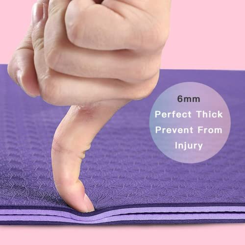 Good Nite Yoga Mats For Women Non Slip Textured Surfaces，Gym Mat Thick 6mm With Carry Strap Tpe Exercise Mat For Yoga, Pilates, Gymnastics(183 x 61 x 0.6cm) (Dark Purple/Light Purple)