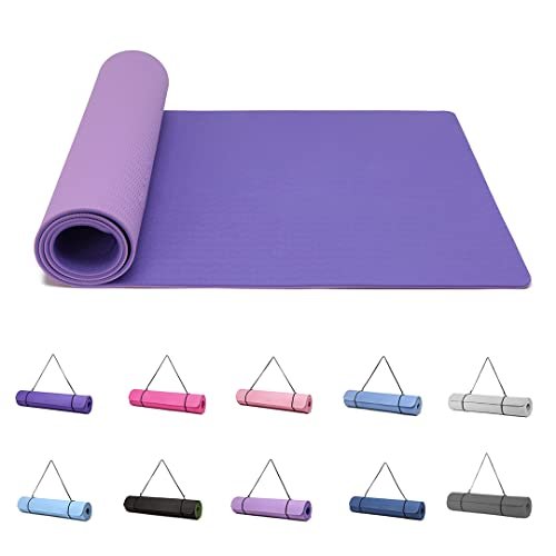 Good Nite Yoga Mats For Women Non Slip Textured Surfaces，Gym Mat Thick 6mm With Carry Strap Tpe Exercise Mat For Yoga, Pilates, Gymnastics(183 x 61 x 0.6cm) (Dark Purple/Light Purple)