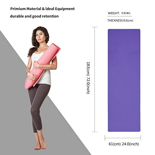 Good Nite Yoga Mats For Women Non Slip Textured Surfaces，Gym Mat Thick 6mm With Carry Strap Tpe Exercise Mat For Yoga, Pilates, Gymnastics(183 x 61 x 0.6cm) (Dark Purple/Light Purple)