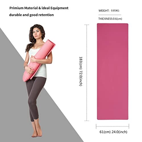 Good Nite Yoga Mat Exercise Mats Workout Pilates Fitness Mat for Women Men Non-Slip Thick 6mm High Density Gymnastics Mats with Carry Strap Tpe 183 x 61 x 0.6cm(Red Plum)